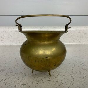Vintage Mini Brass Footed Pot with Handle